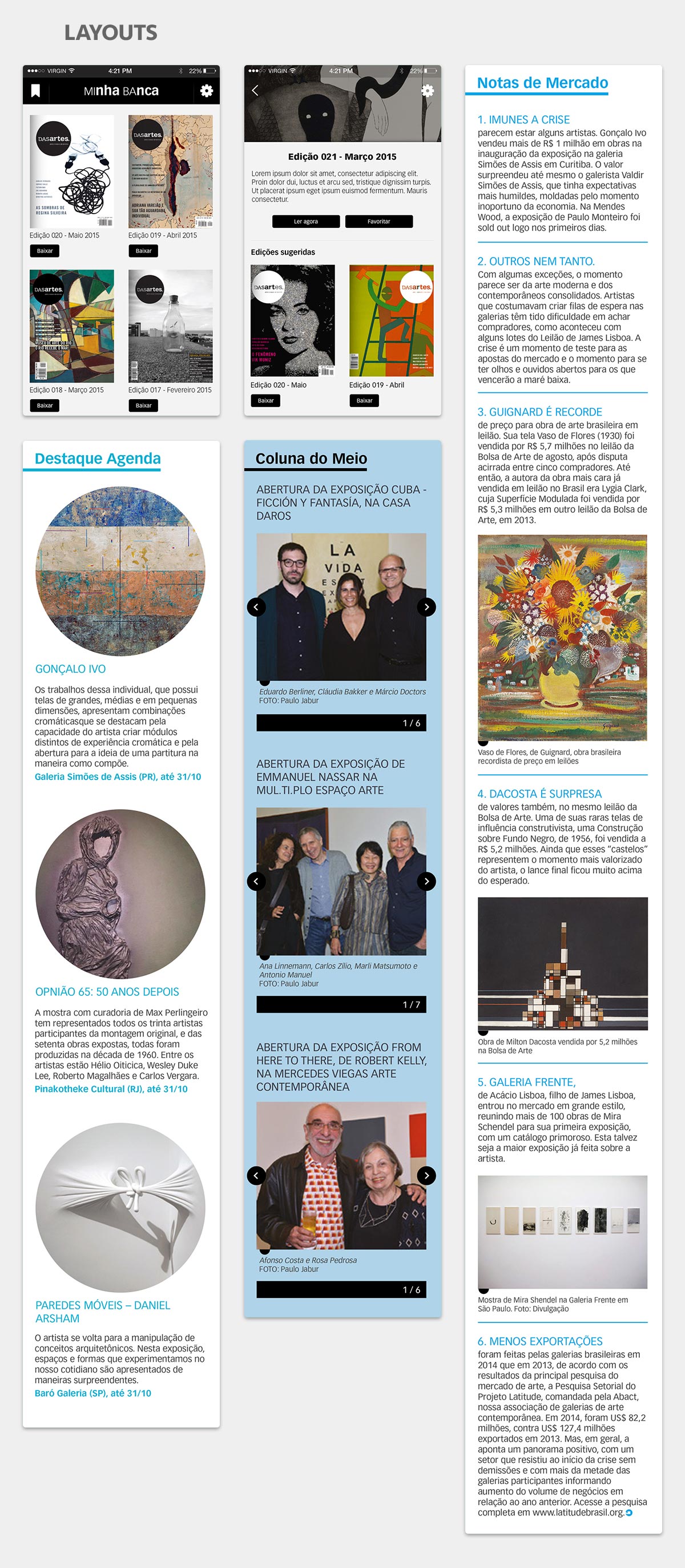 Telas do aplicativo DasArtes