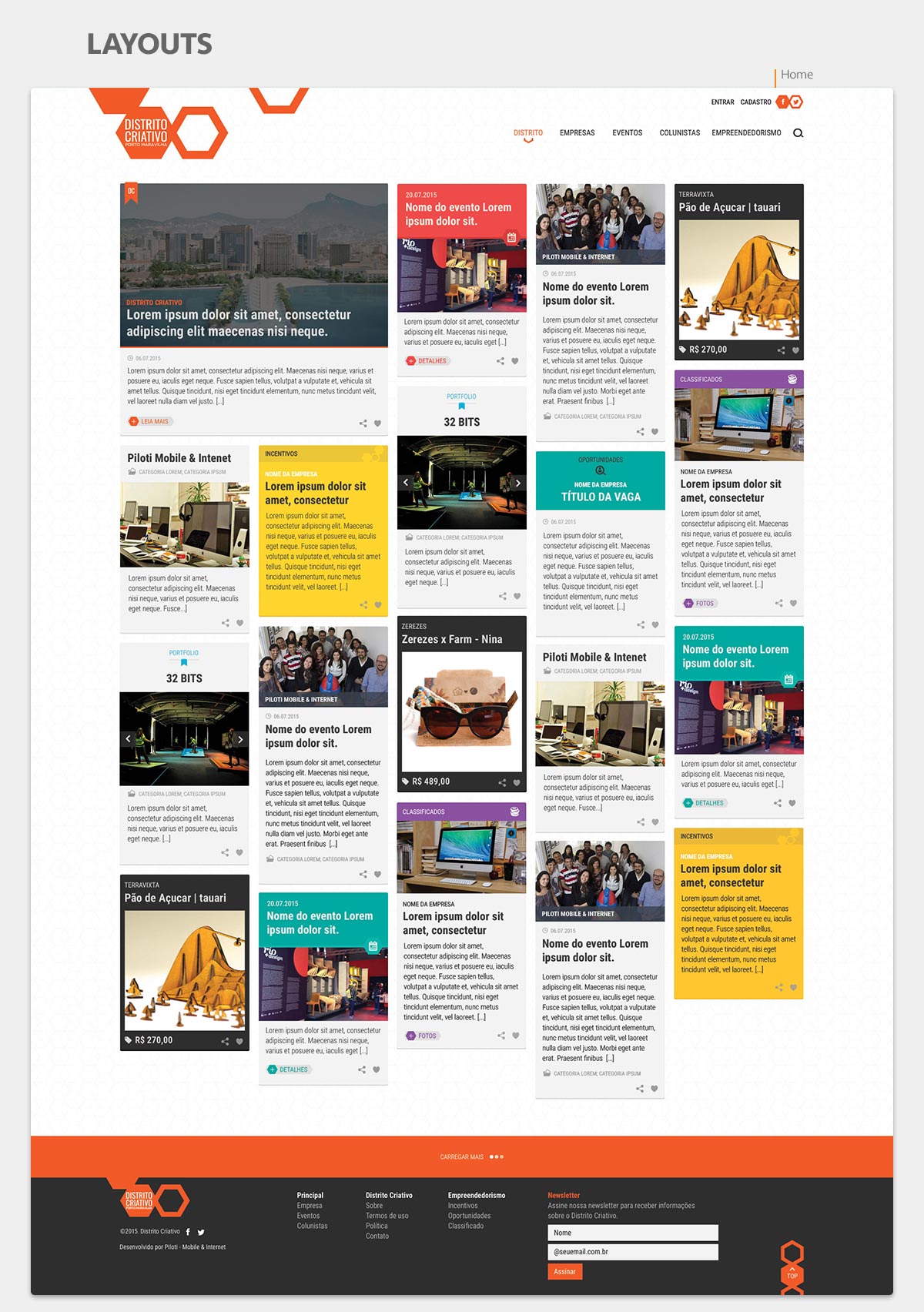 Layout da Home de Distrito Criativo do Porto