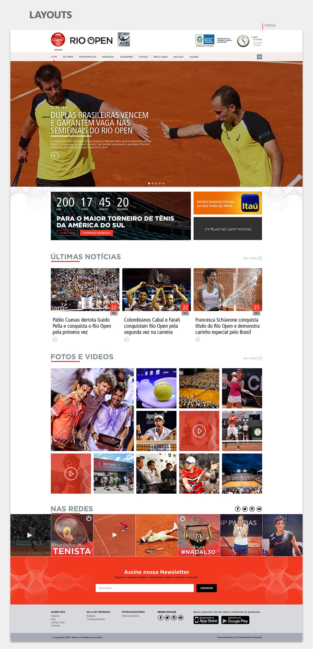 Layout da Home de Rio Open de Tênis