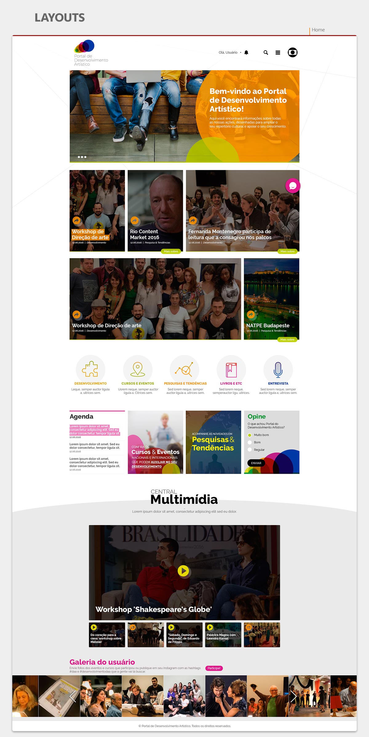 Layout da Home do Portal de Desenvolvimento Artísitico Globo
