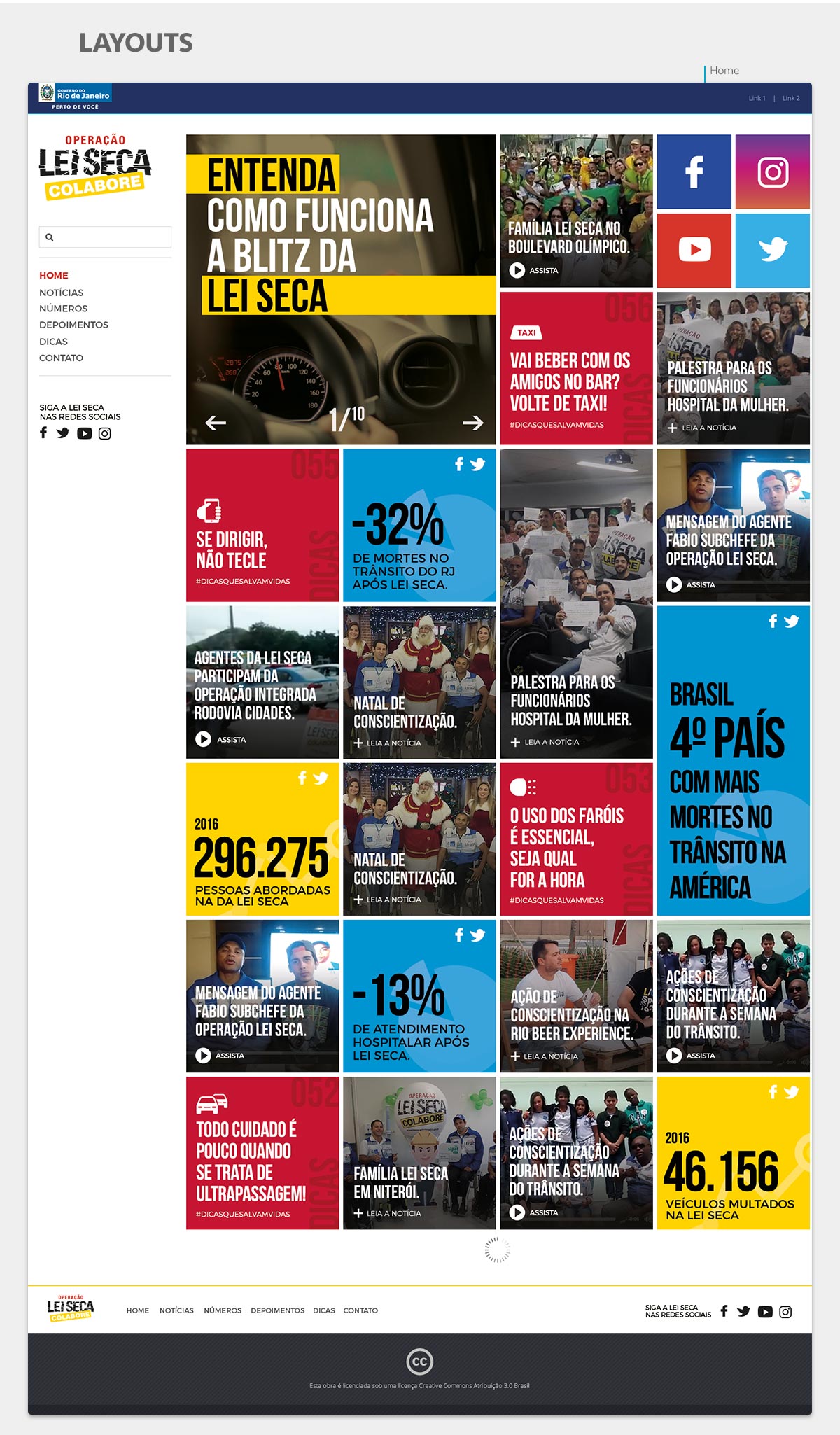 Layout da Home de Operação Lei Seca RJ