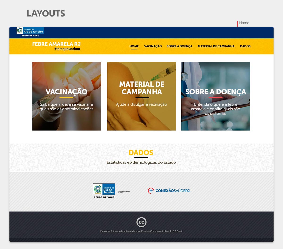 Layout da Home de Febre Amarela RJ