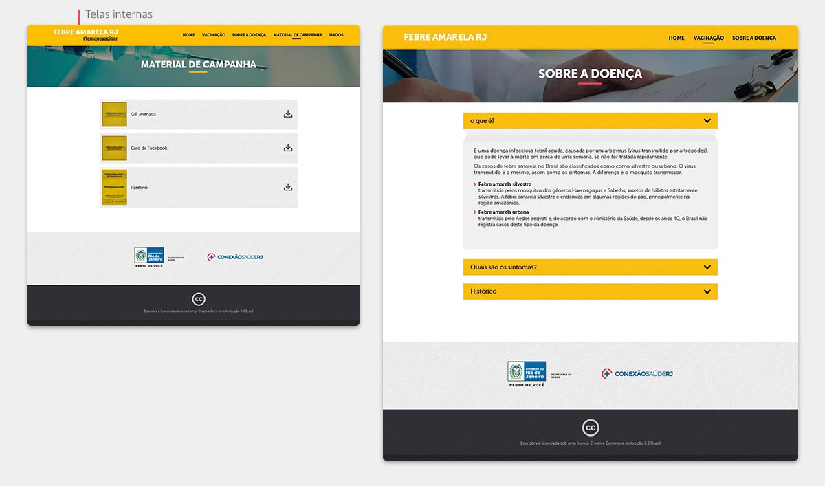 Layout das telas de Febre Amarela RJ