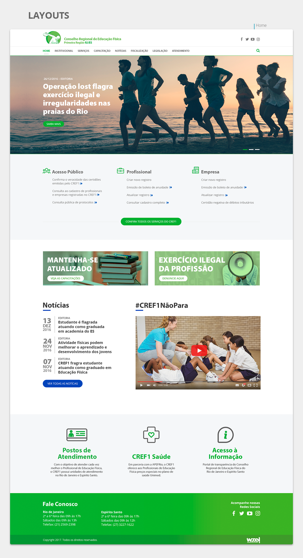 Layout da Home do Conselho Regional de Educação Física CREF1
