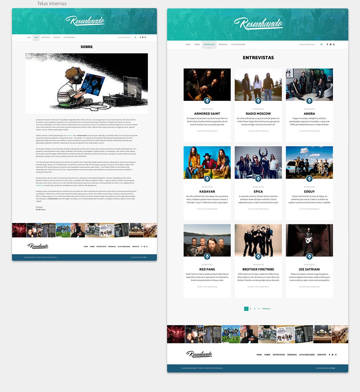 Telas internas do site Resenhando